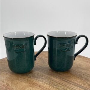 Denby Greenwich Beaker Coffee  Stoneware Mugs Sea Green Glaze-Set Of Two